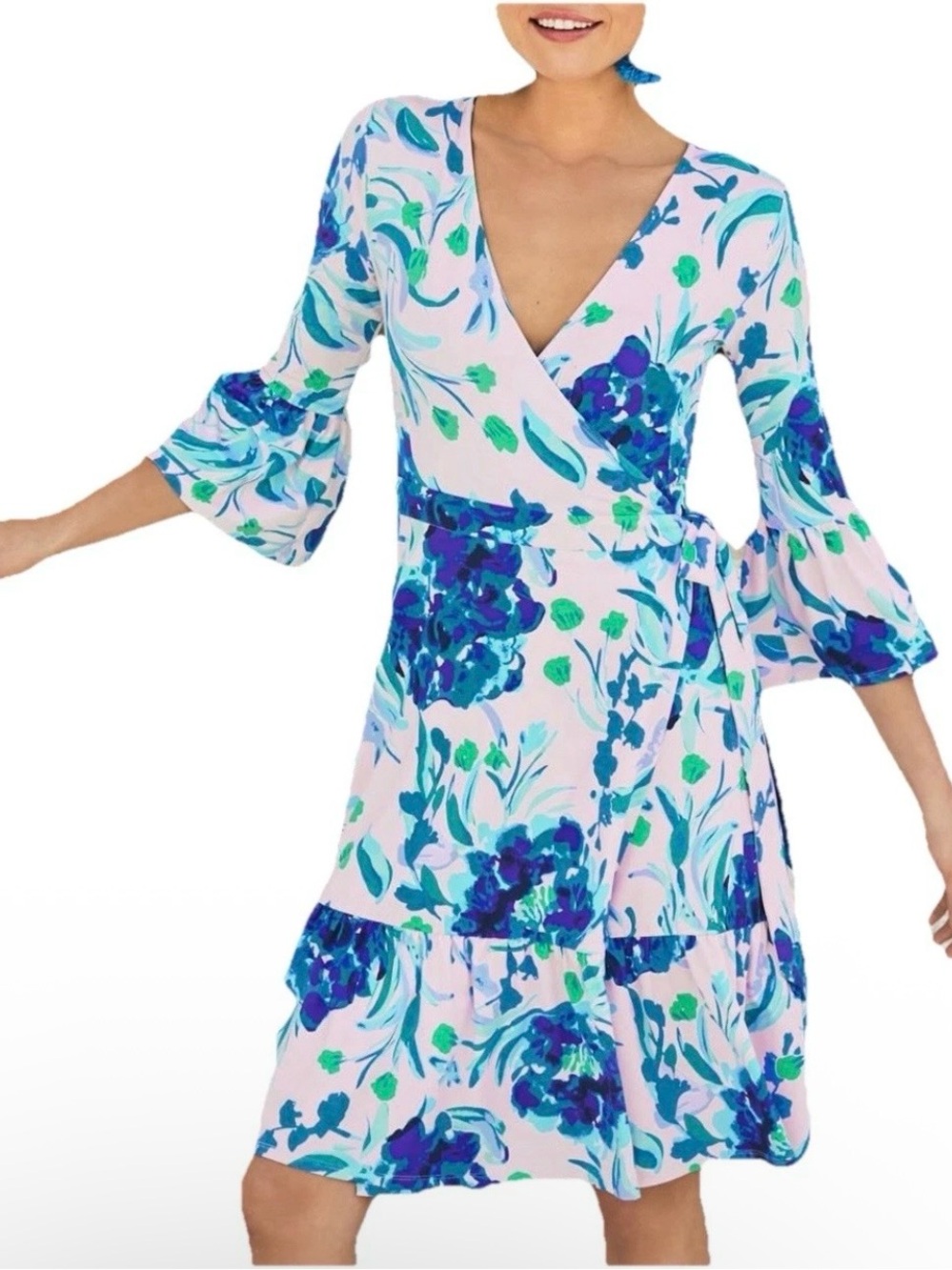 Lilly pulitzer Misha Knit Wrap Dress XS Pink Tropics Sweet Pea Floral‎